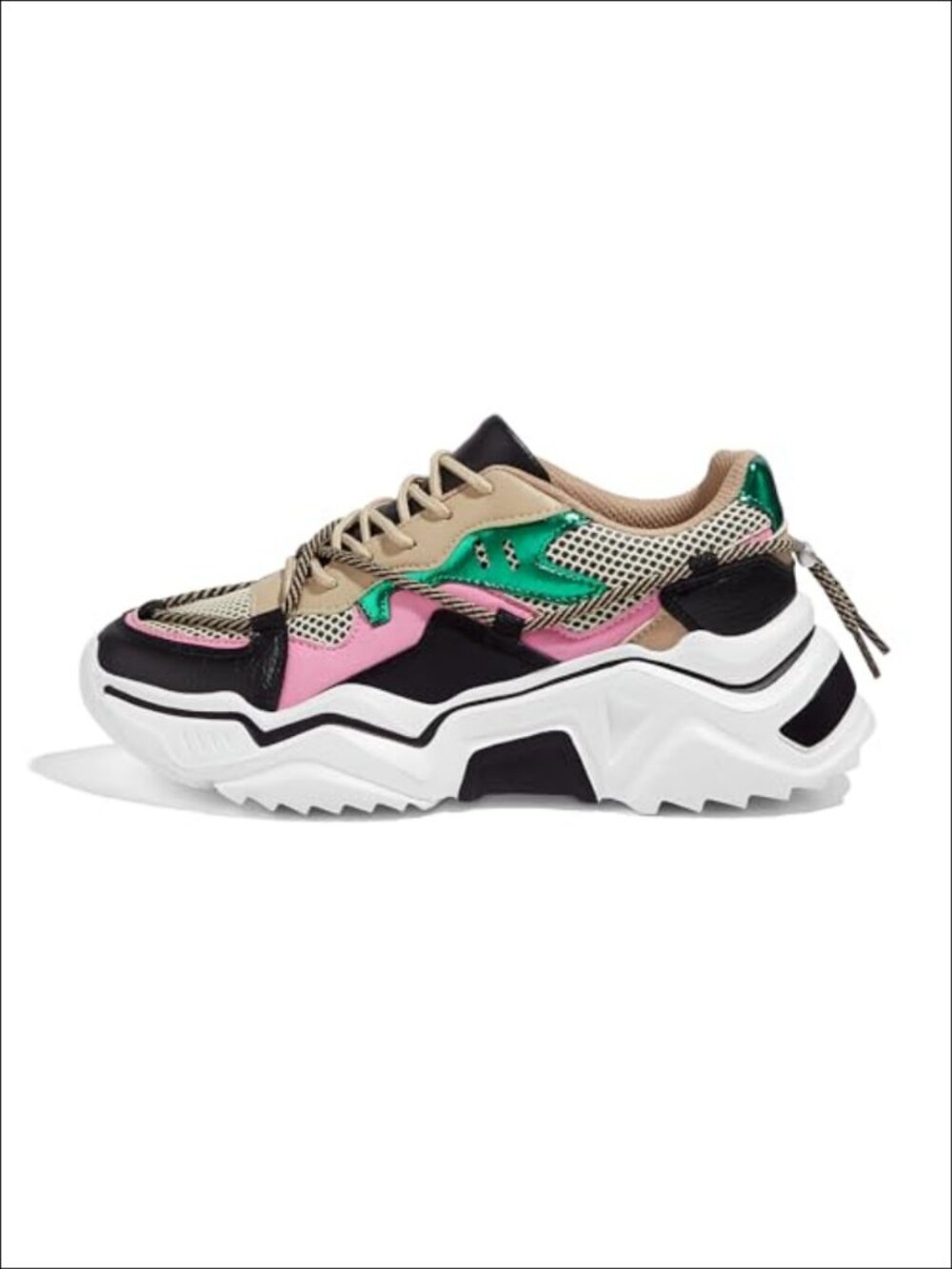 Women's Platform Chunky Dad Sneakers Lace-Up Lightweight PU Mesh Walking Shoes